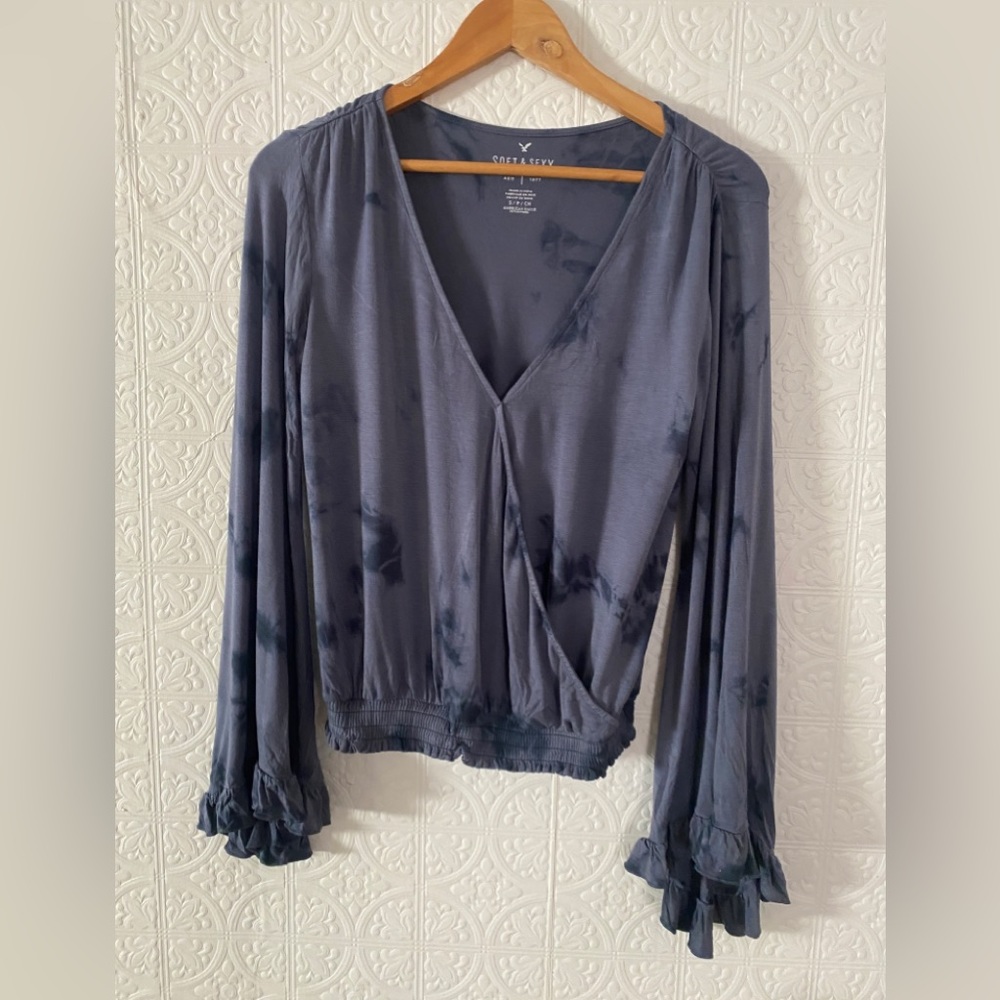 American Eagle | Soft & Sexy Bell Sleeve Blue Blouse | Size Small